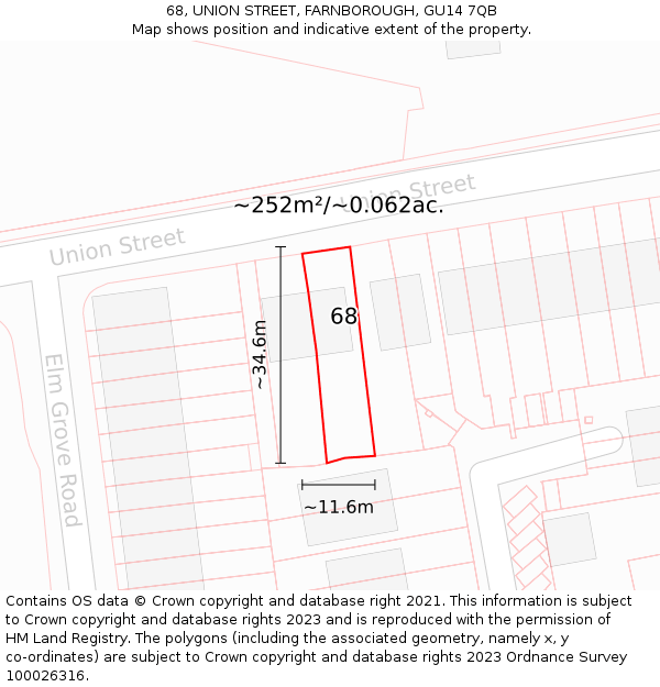 68, UNION STREET, FARNBOROUGH, GU14 7QB: Plot and title map