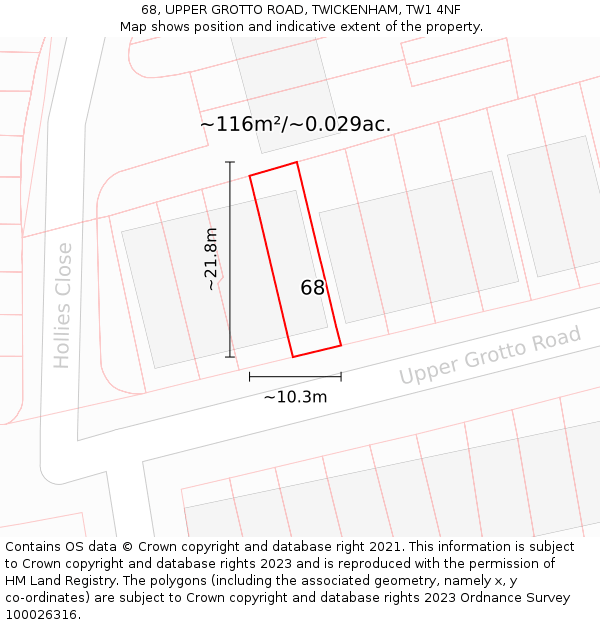 68, UPPER GROTTO ROAD, TWICKENHAM, TW1 4NF: Plot and title map