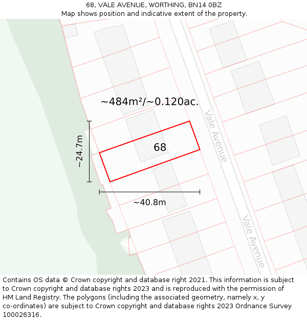 68, VALE AVENUE, WORTHING, BN14 0BZ: Plot and title map