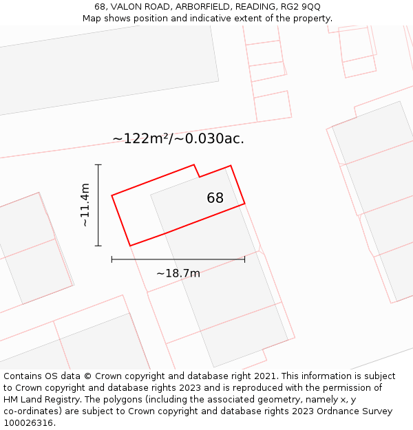 68, VALON ROAD, ARBORFIELD, READING, RG2 9QQ: Plot and title map