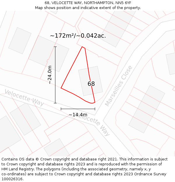 68, VELOCETTE WAY, NORTHAMPTON, NN5 6YF: Plot and title map