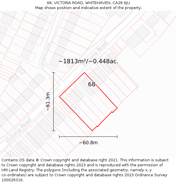68, VICTORIA ROAD, WHITEHAVEN, CA28 6JU: Plot and title map