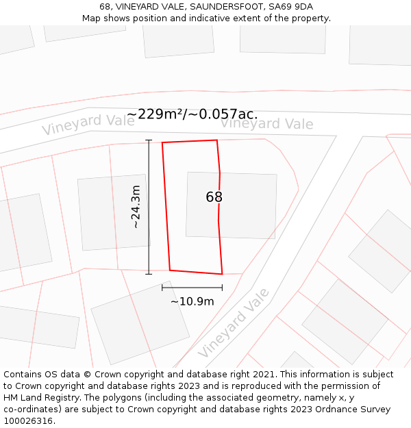 68, VINEYARD VALE, SAUNDERSFOOT, SA69 9DA: Plot and title map