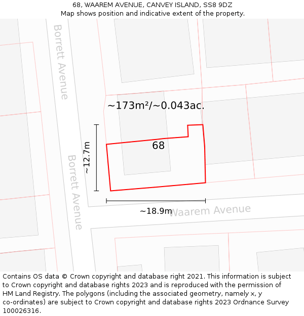 68, WAAREM AVENUE, CANVEY ISLAND, SS8 9DZ: Plot and title map