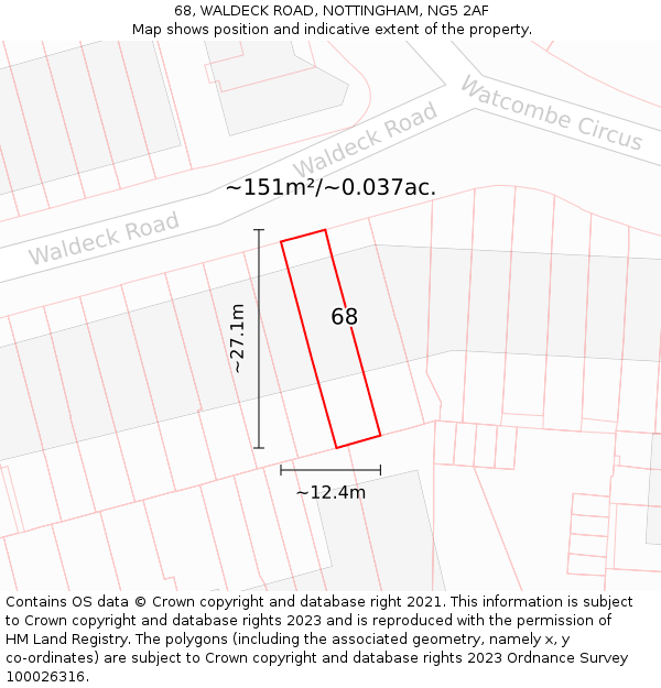 68, WALDECK ROAD, NOTTINGHAM, NG5 2AF: Plot and title map