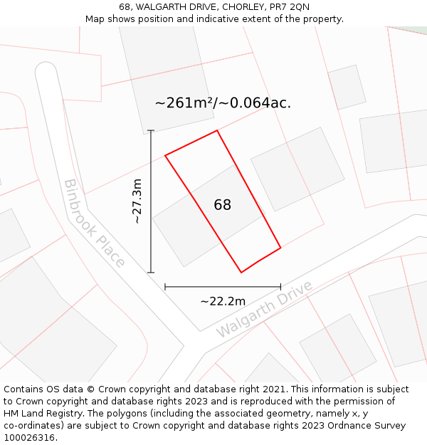 68, WALGARTH DRIVE, CHORLEY, PR7 2QN: Plot and title map