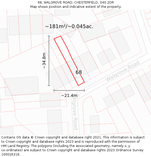 68, WALGROVE ROAD, CHESTERFIELD, S40 2DR: Plot and title map