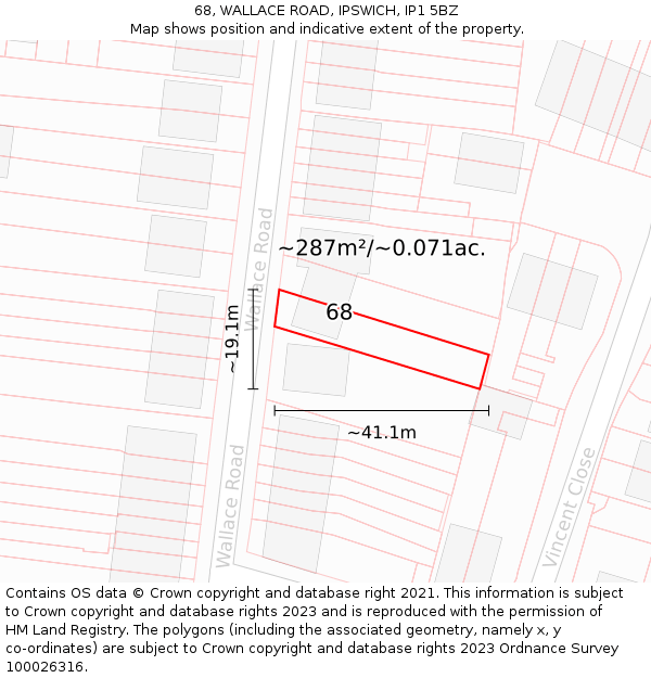 68, WALLACE ROAD, IPSWICH, IP1 5BZ: Plot and title map