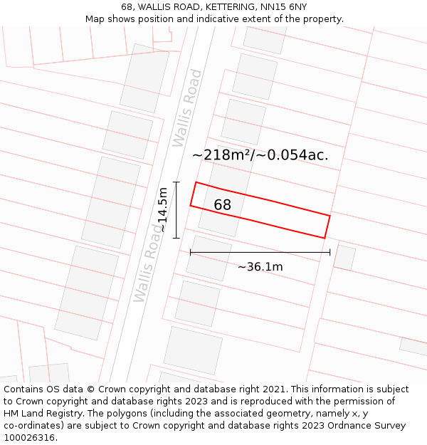 68, WALLIS ROAD, KETTERING, NN15 6NY: Plot and title map