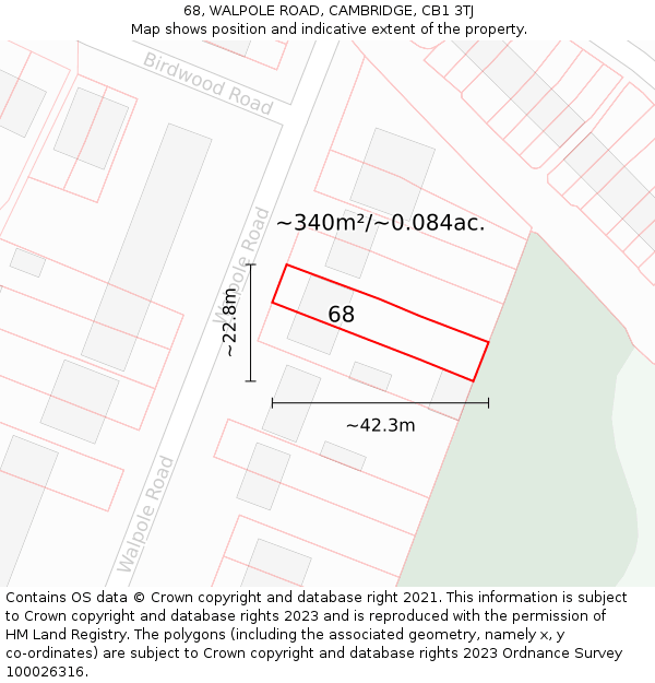 68, WALPOLE ROAD, CAMBRIDGE, CB1 3TJ: Plot and title map