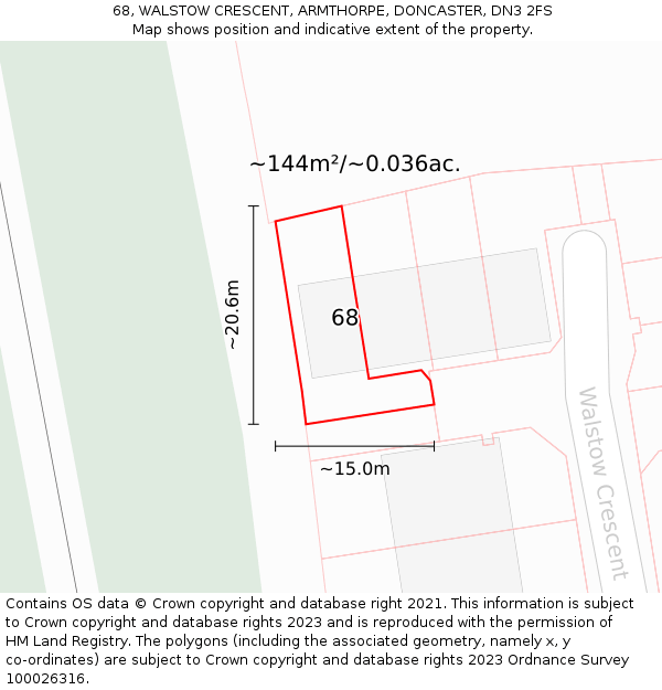 68, WALSTOW CRESCENT, ARMTHORPE, DONCASTER, DN3 2FS: Plot and title map