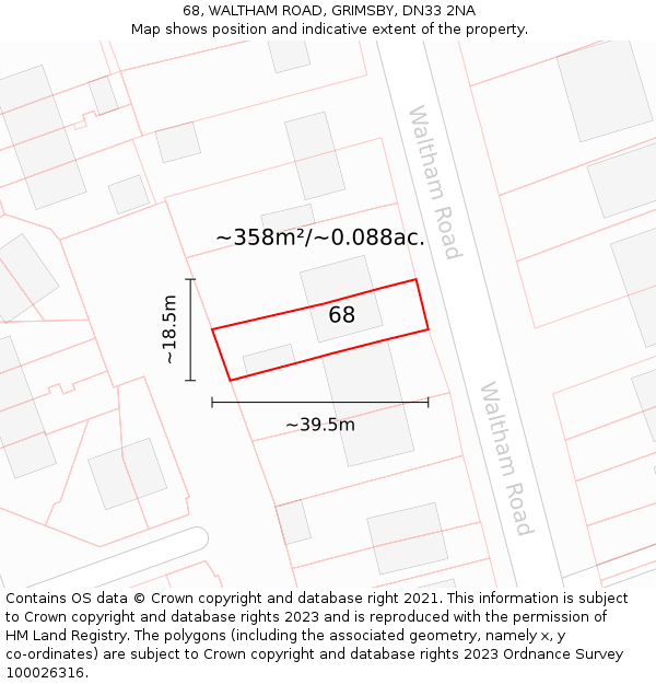 68, WALTHAM ROAD, GRIMSBY, DN33 2NA: Plot and title map