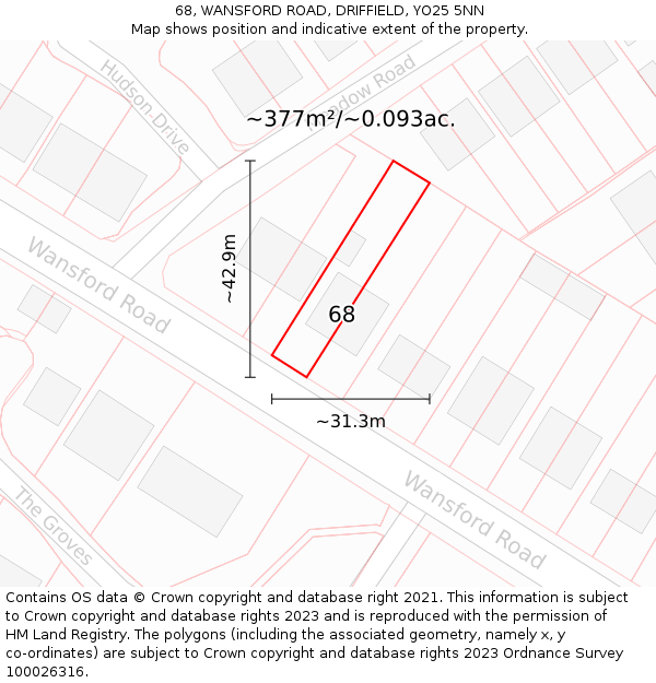 68, WANSFORD ROAD, DRIFFIELD, YO25 5NN: Plot and title map