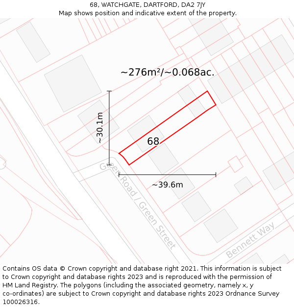 68, WATCHGATE, DARTFORD, DA2 7JY: Plot and title map
