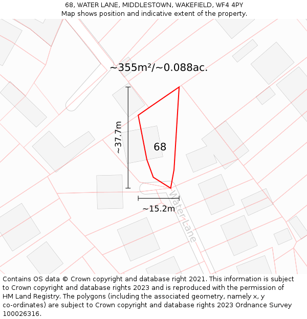 68, WATER LANE, MIDDLESTOWN, WAKEFIELD, WF4 4PY: Plot and title map