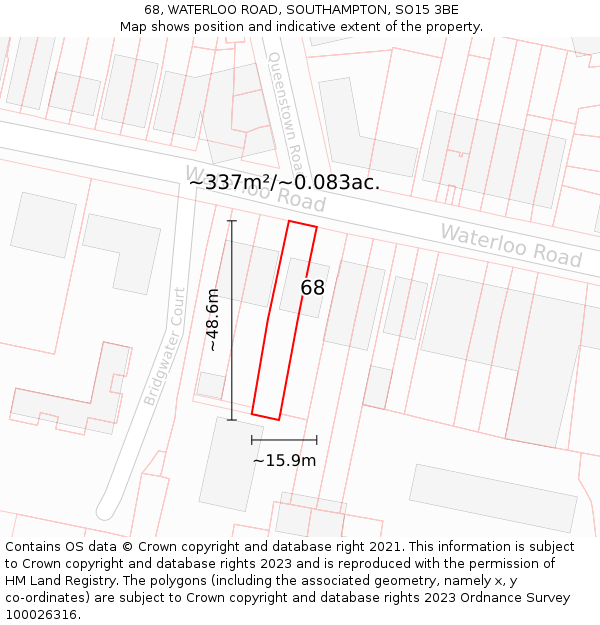 68, WATERLOO ROAD, SOUTHAMPTON, SO15 3BE: Plot and title map