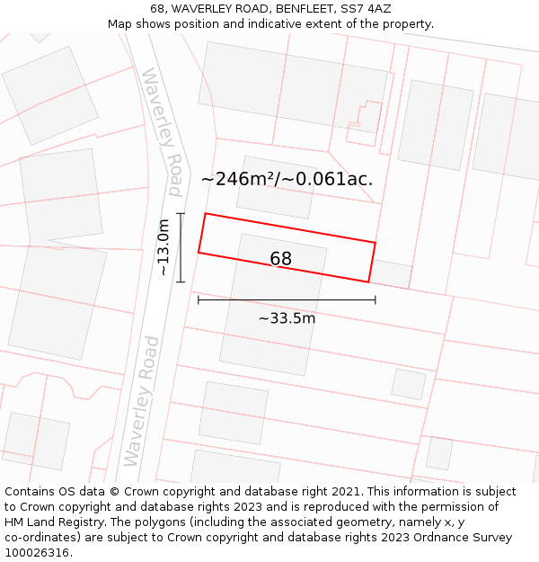 68, WAVERLEY ROAD, BENFLEET, SS7 4AZ: Plot and title map