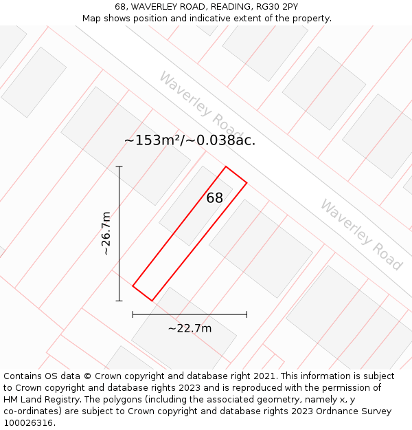 68, WAVERLEY ROAD, READING, RG30 2PY: Plot and title map