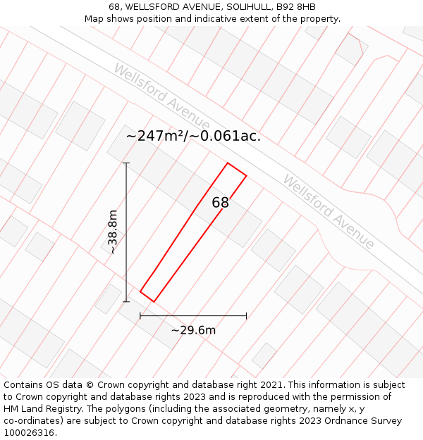 68, WELLSFORD AVENUE, SOLIHULL, B92 8HB: Plot and title map