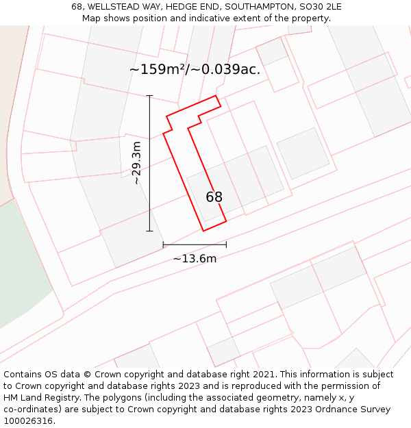 68, WELLSTEAD WAY, HEDGE END, SOUTHAMPTON, SO30 2LE: Plot and title map