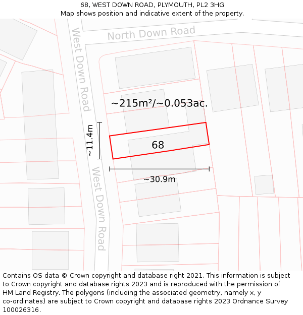 68, WEST DOWN ROAD, PLYMOUTH, PL2 3HG: Plot and title map