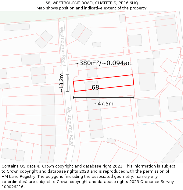 68, WESTBOURNE ROAD, CHATTERIS, PE16 6HQ: Plot and title map