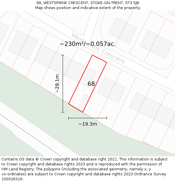 68, WESTSPRINK CRESCENT, STOKE-ON-TRENT, ST3 5JB: Plot and title map