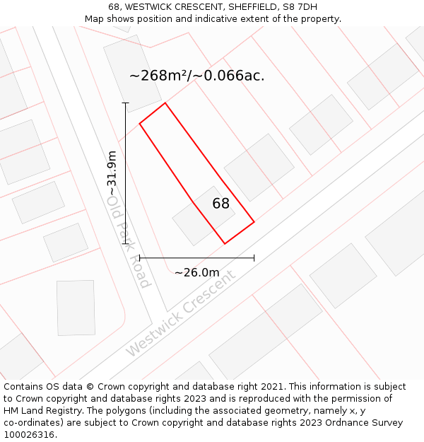 68, WESTWICK CRESCENT, SHEFFIELD, S8 7DH: Plot and title map