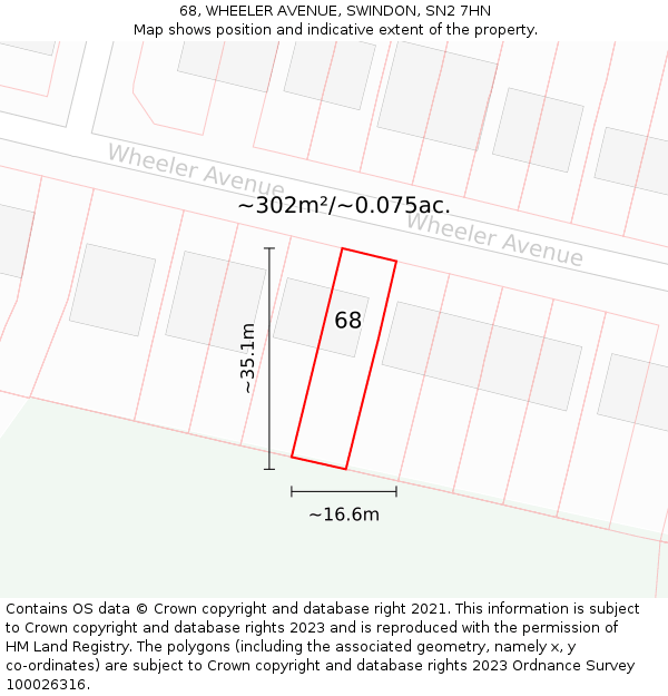 68, WHEELER AVENUE, SWINDON, SN2 7HN: Plot and title map