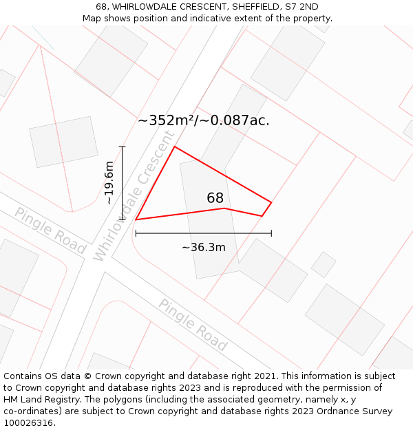 68, WHIRLOWDALE CRESCENT, SHEFFIELD, S7 2ND: Plot and title map