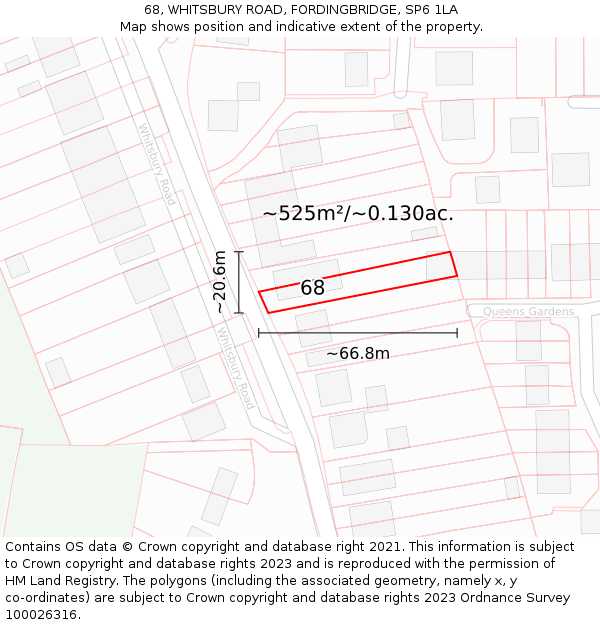 68, WHITSBURY ROAD, FORDINGBRIDGE, SP6 1LA: Plot and title map