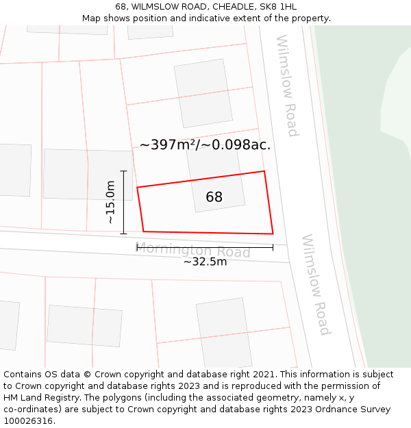 68, WILMSLOW ROAD, CHEADLE, SK8 1HL: Plot and title map