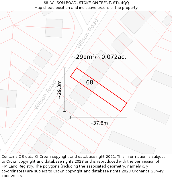 68, WILSON ROAD, STOKE-ON-TRENT, ST4 4QQ: Plot and title map