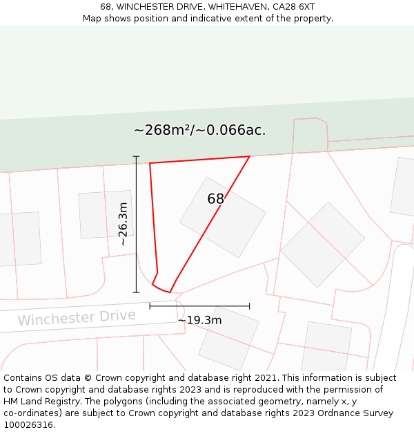 68, WINCHESTER DRIVE, WHITEHAVEN, CA28 6XT: Plot and title map