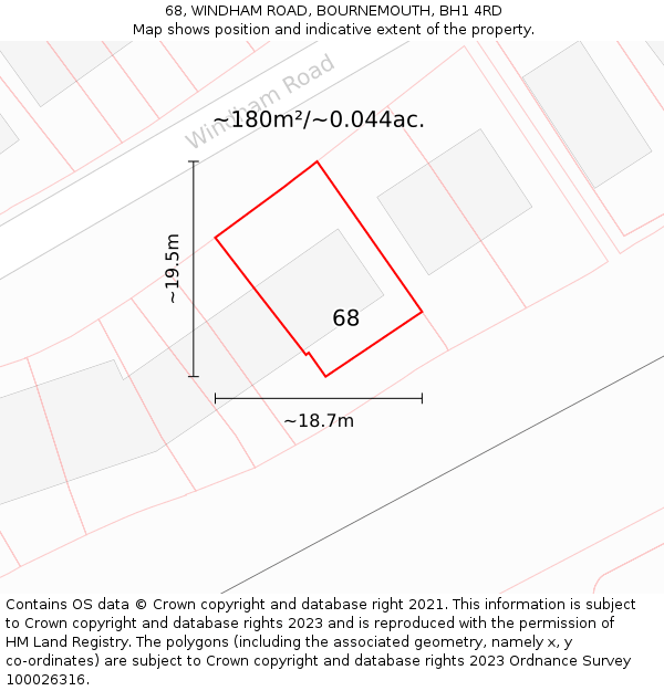 68, WINDHAM ROAD, BOURNEMOUTH, BH1 4RD: Plot and title map