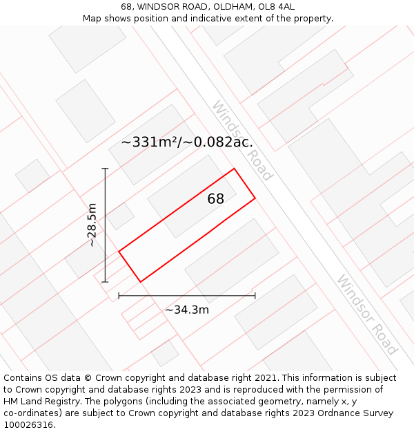 68, WINDSOR ROAD, OLDHAM, OL8 4AL: Plot and title map