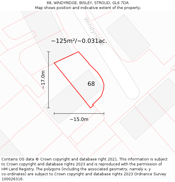 68, WINDYRIDGE, BISLEY, STROUD, GL6 7DA: Plot and title map
