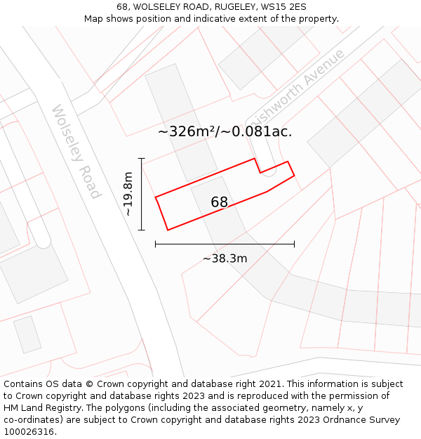 68, WOLSELEY ROAD, RUGELEY, WS15 2ES: Plot and title map