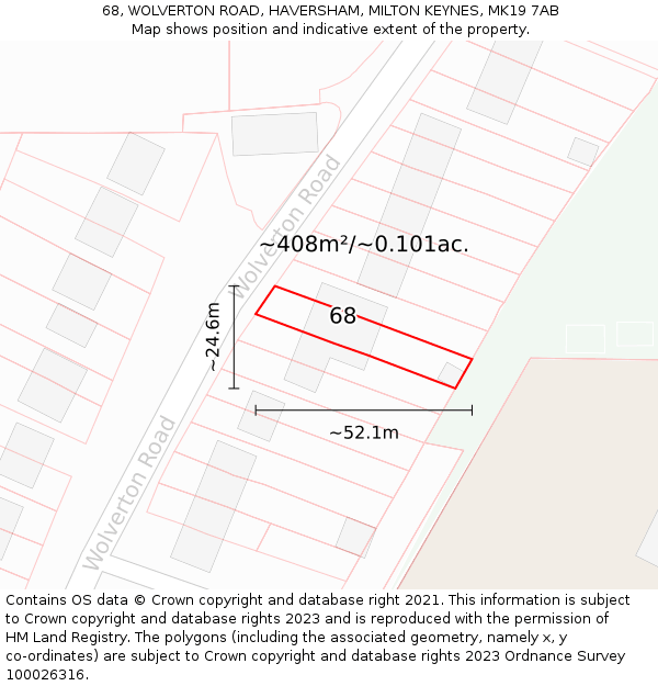 68, WOLVERTON ROAD, HAVERSHAM, MILTON KEYNES, MK19 7AB: Plot and title map