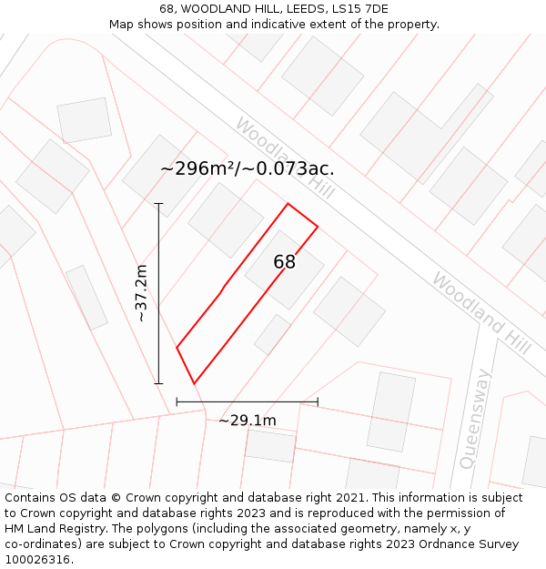 68, WOODLAND HILL, LEEDS, LS15 7DE: Plot and title map