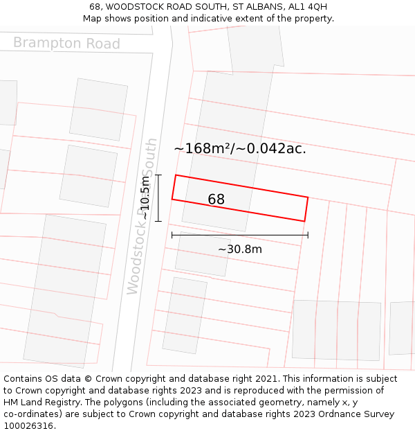 68, WOODSTOCK ROAD SOUTH, ST ALBANS, AL1 4QH: Plot and title map