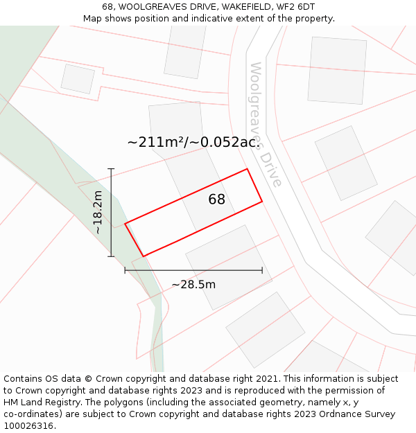 68, WOOLGREAVES DRIVE, WAKEFIELD, WF2 6DT: Plot and title map