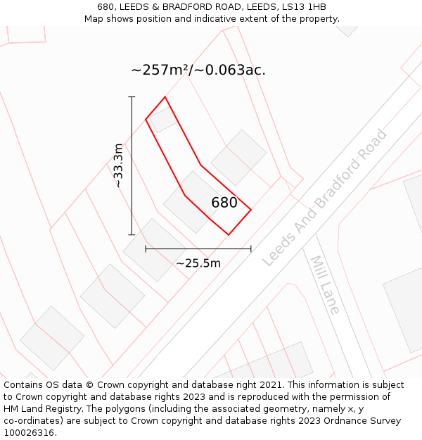 680, LEEDS & BRADFORD ROAD, LEEDS, LS13 1HB: Plot and title map