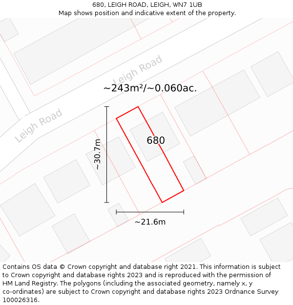 680, LEIGH ROAD, LEIGH, WN7 1UB: Plot and title map