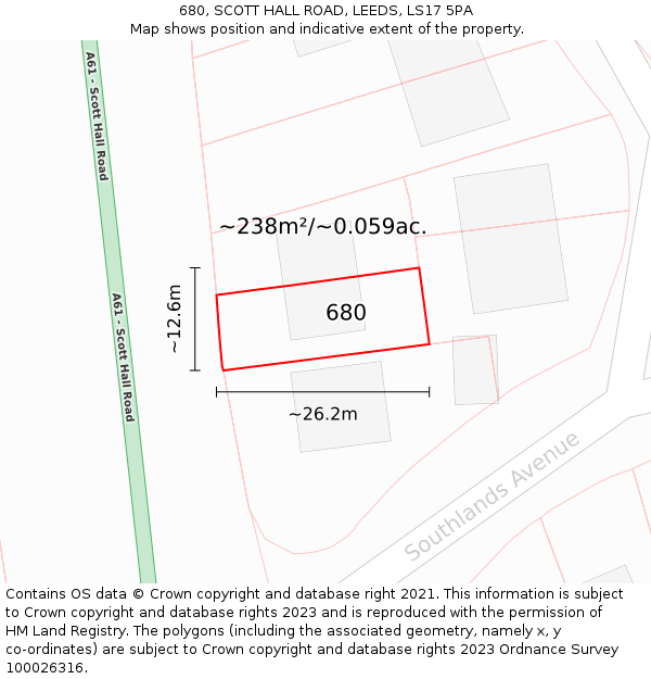 680, SCOTT HALL ROAD, LEEDS, LS17 5PA: Plot and title map