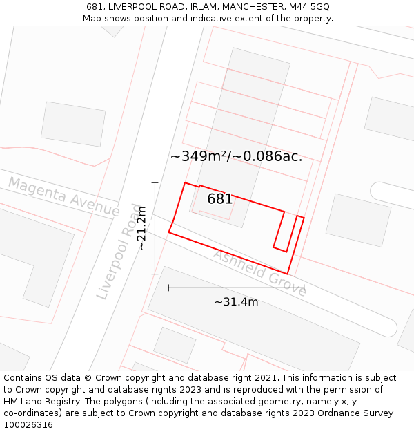 681, LIVERPOOL ROAD, IRLAM, MANCHESTER, M44 5GQ: Plot and title map