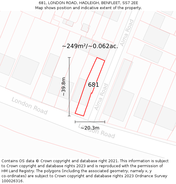 681, LONDON ROAD, HADLEIGH, BENFLEET, SS7 2EE: Plot and title map