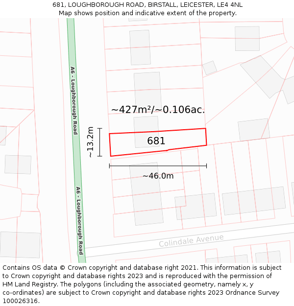 681, LOUGHBOROUGH ROAD, BIRSTALL, LEICESTER, LE4 4NL: Plot and title map