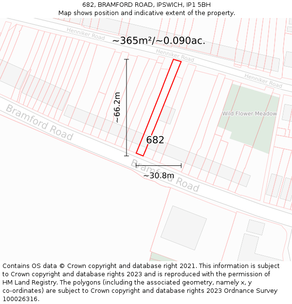 682, BRAMFORD ROAD, IPSWICH, IP1 5BH: Plot and title map