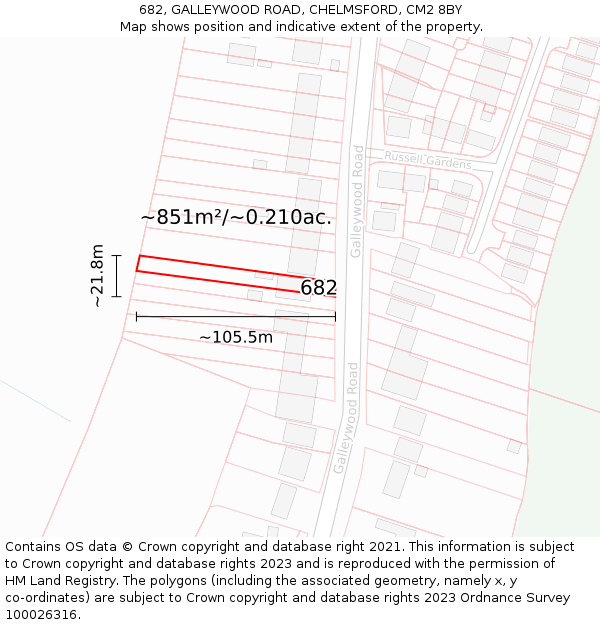 682, GALLEYWOOD ROAD, CHELMSFORD, CM2 8BY: Plot and title map